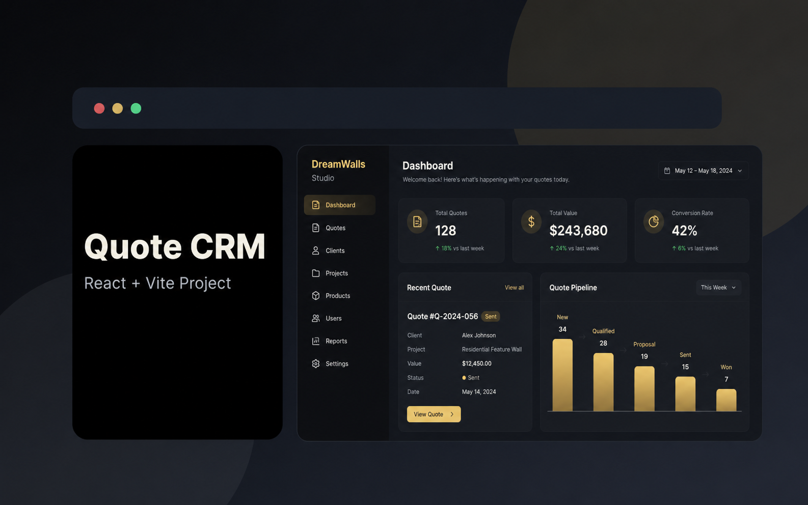 Dream Walls Quote CRM interface